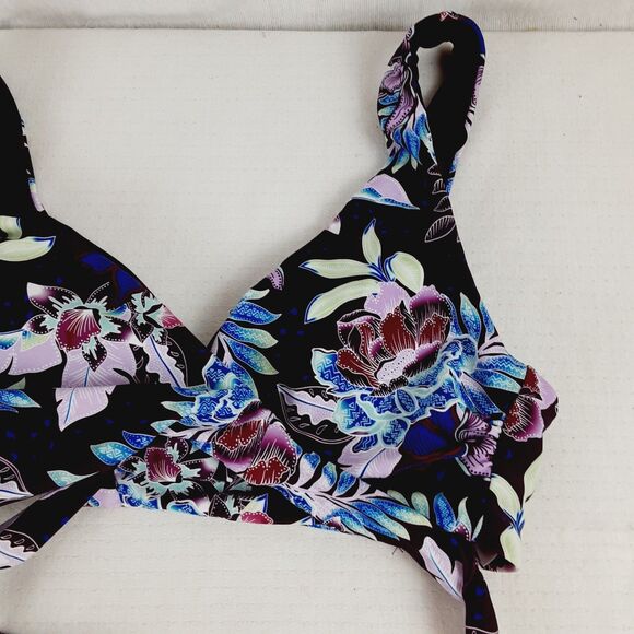 Decree Womens Small Wrap Style Front Purple Plum Tropical Floral Bikini Top - Picture 4 of 14